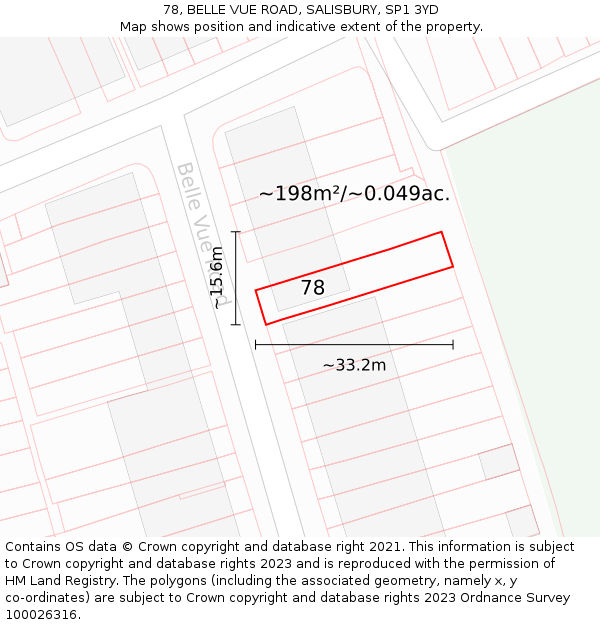 78, BELLE VUE ROAD, SALISBURY, SP1 3YD: Plot and title map