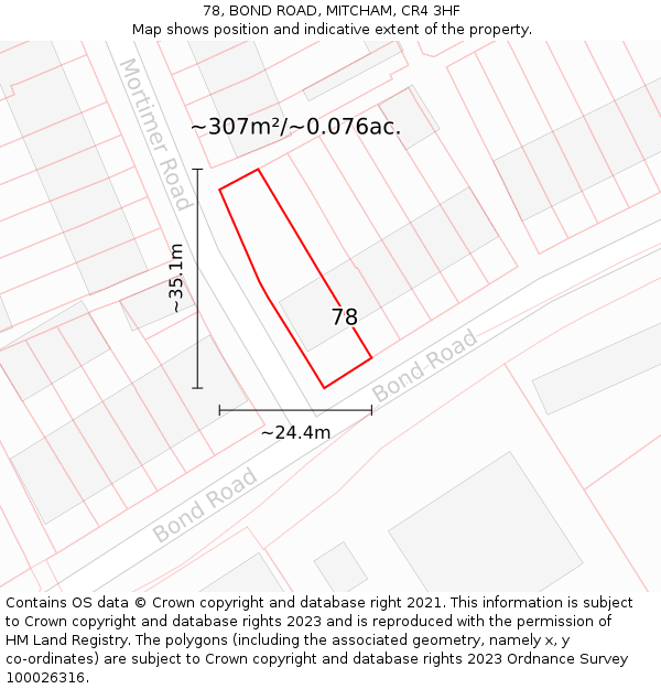 78, BOND ROAD, MITCHAM, CR4 3HF: Plot and title map