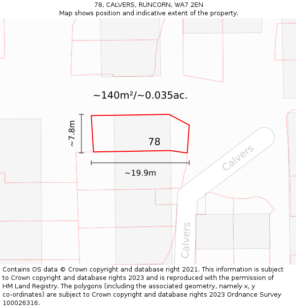 78, CALVERS, RUNCORN, WA7 2EN: Plot and title map