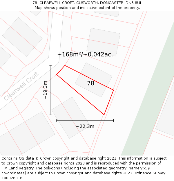 78, CLEARWELL CROFT, CUSWORTH, DONCASTER, DN5 8UL: Plot and title map