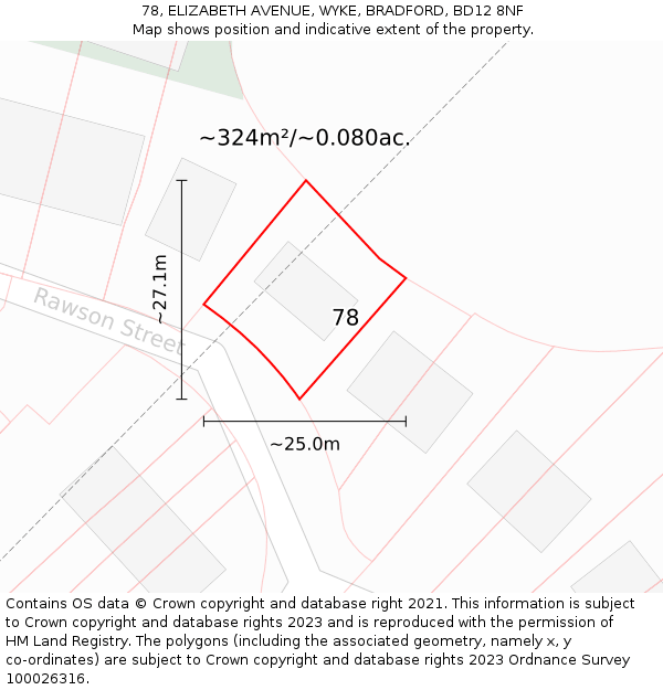 78, ELIZABETH AVENUE, WYKE, BRADFORD, BD12 8NF: Plot and title map