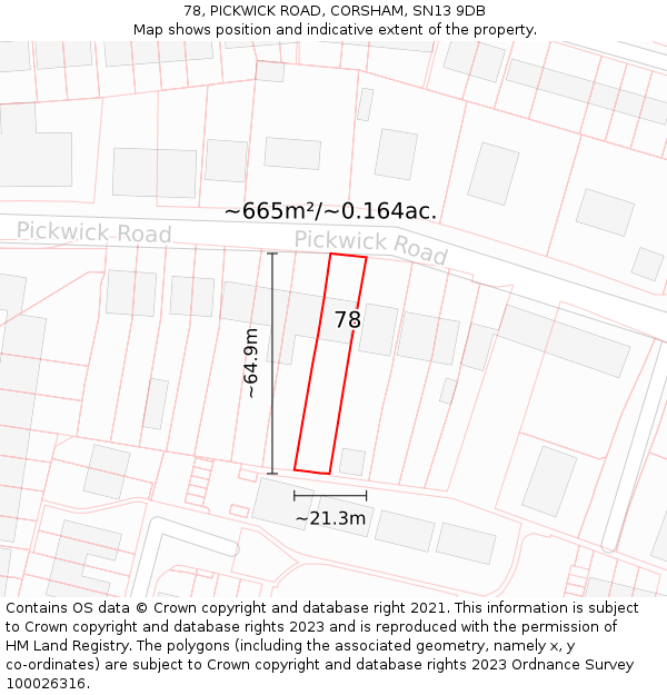78, PICKWICK ROAD, CORSHAM, SN13 9DB: Plot and title map
