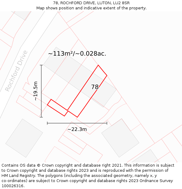 78, ROCHFORD DRIVE, LUTON, LU2 8SR: Plot and title map