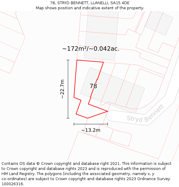 78, STRYD BENNETT, LLANELLI, SA15 4DE: Plot and title map
