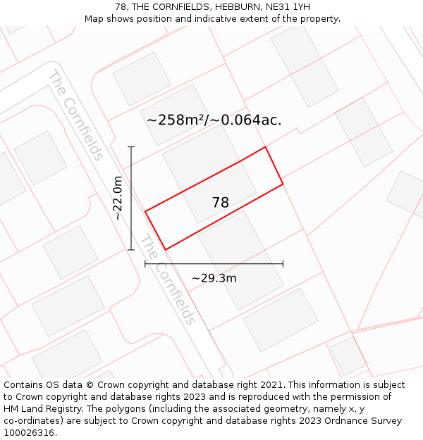78, THE CORNFIELDS, HEBBURN, NE31 1YH: Plot and title map