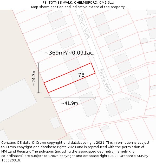 78, TOTNES WALK, CHELMSFORD, CM1 6LU: Plot and title map
