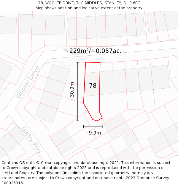 78, WOOLER DRIVE, THE MIDDLES, STANLEY, DH9 6FG: Plot and title map