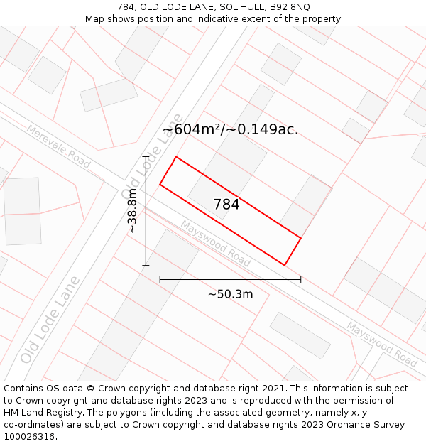 784, OLD LODE LANE, SOLIHULL, B92 8NQ: Plot and title map