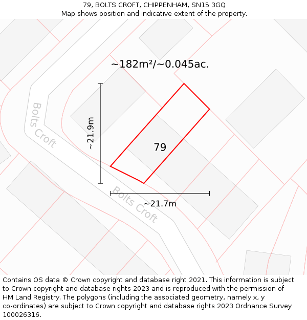 79, BOLTS CROFT, CHIPPENHAM, SN15 3GQ: Plot and title map
