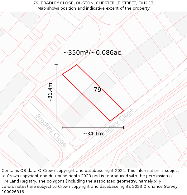 79, BRADLEY CLOSE, OUSTON, CHESTER LE STREET, DH2 1TJ: Plot and title map
