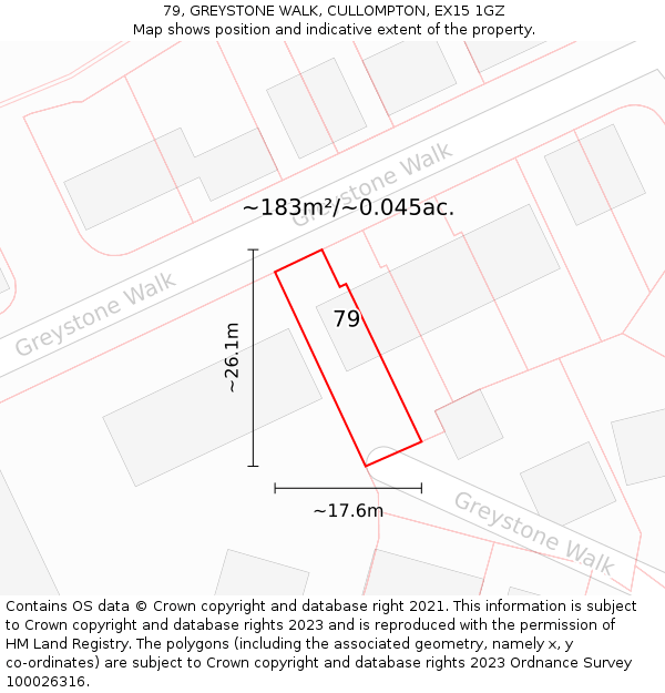 79, GREYSTONE WALK, CULLOMPTON, EX15 1GZ: Plot and title map