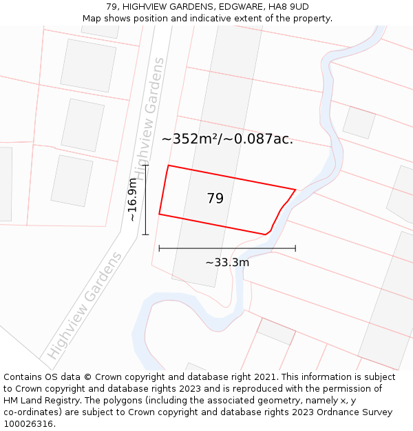 79, HIGHVIEW GARDENS, EDGWARE, HA8 9UD: Plot and title map