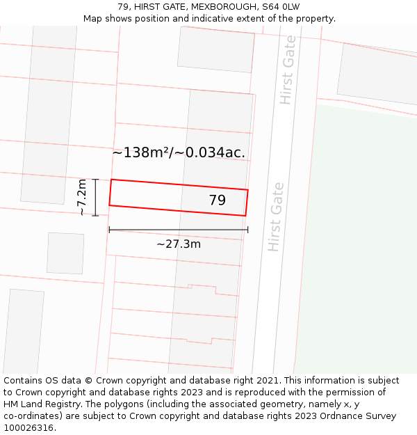 79, HIRST GATE, MEXBOROUGH, S64 0LW: Plot and title map