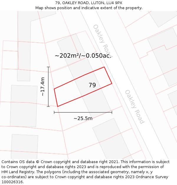 79, OAKLEY ROAD, LUTON, LU4 9PX: Plot and title map
