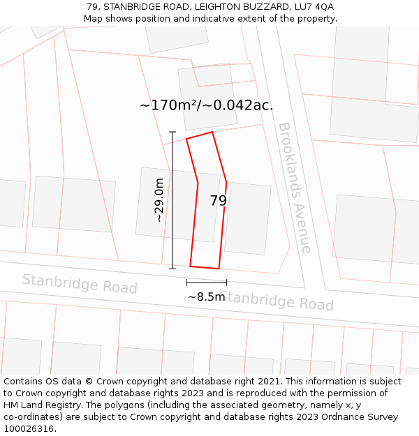 79, STANBRIDGE ROAD, LEIGHTON BUZZARD, LU7 4QA: Plot and title map