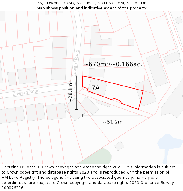 7A, EDWARD ROAD, NUTHALL, NOTTINGHAM, NG16 1DB: Plot and title map