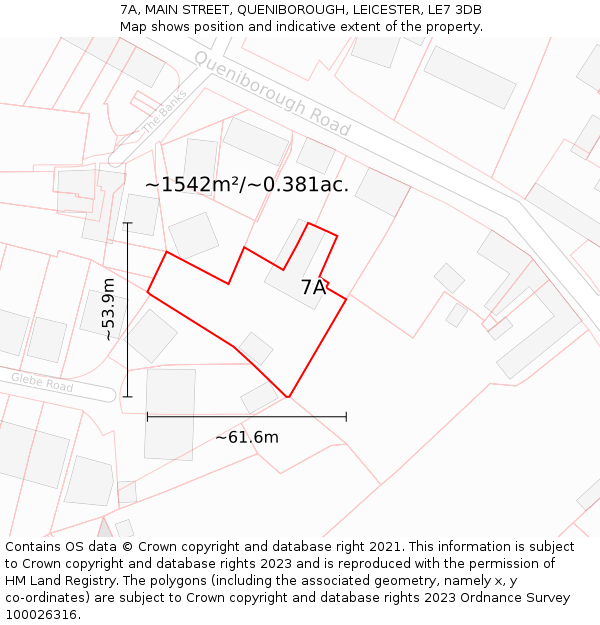 7A, MAIN STREET, QUENIBOROUGH, LEICESTER, LE7 3DB: Plot and title map