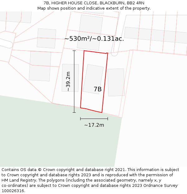 7B, HIGHER HOUSE CLOSE, BLACKBURN, BB2 4RN: Plot and title map