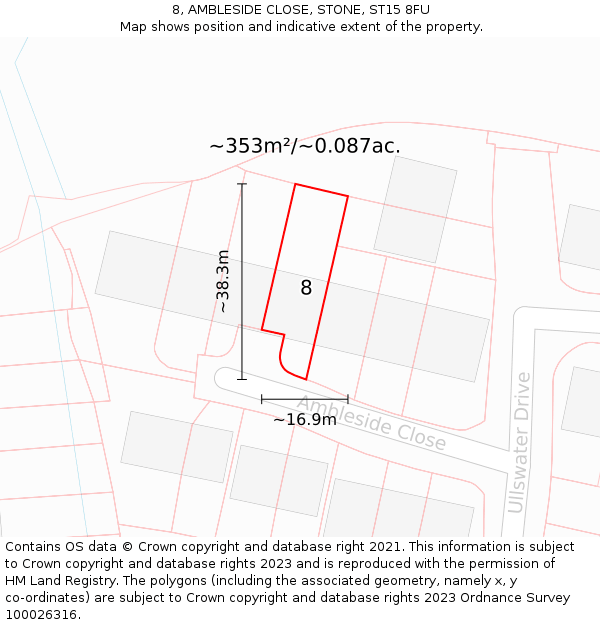 8, AMBLESIDE CLOSE, STONE, ST15 8FU: Plot and title map