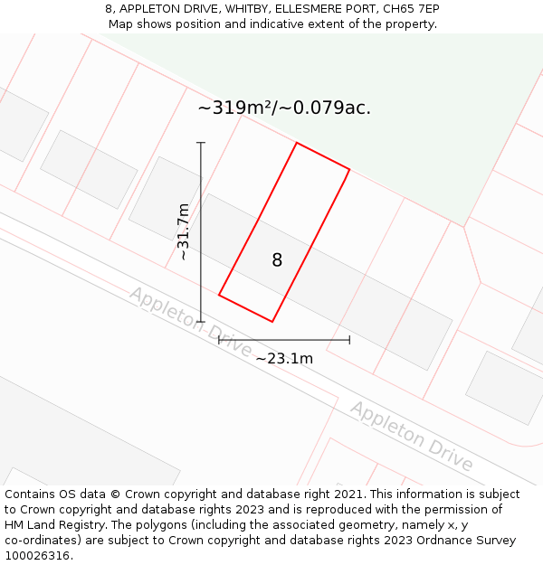 8, APPLETON DRIVE, WHITBY, ELLESMERE PORT, CH65 7EP: Plot and title map