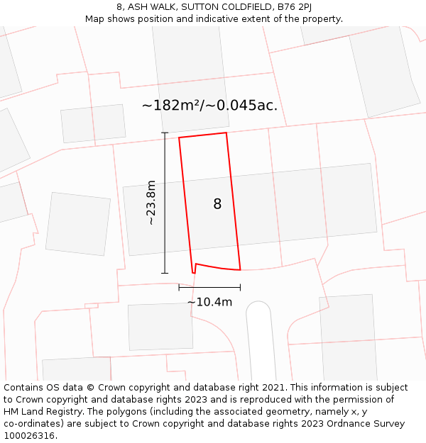 8, ASH WALK, SUTTON COLDFIELD, B76 2PJ: Plot and title map