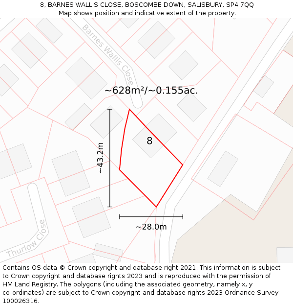 8, BARNES WALLIS CLOSE, BOSCOMBE DOWN, SALISBURY, SP4 7QQ: Plot and title map