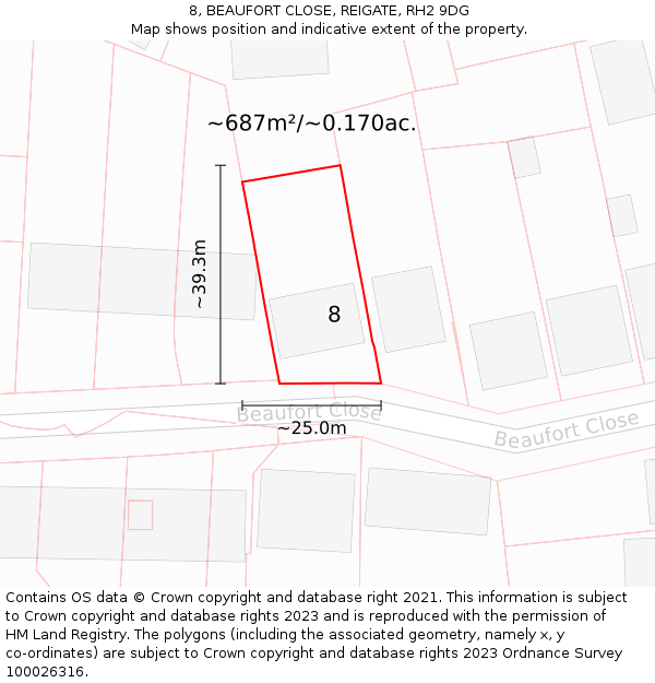 8, BEAUFORT CLOSE, REIGATE, RH2 9DG: Plot and title map