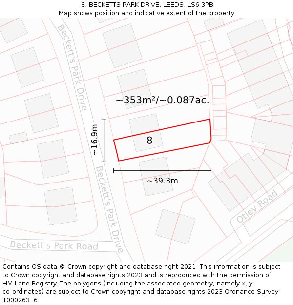 8, BECKETTS PARK DRIVE, LEEDS, LS6 3PB: Plot and title map