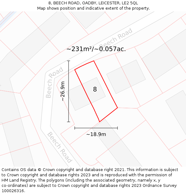8, BEECH ROAD, OADBY, LEICESTER, LE2 5QL: Plot and title map