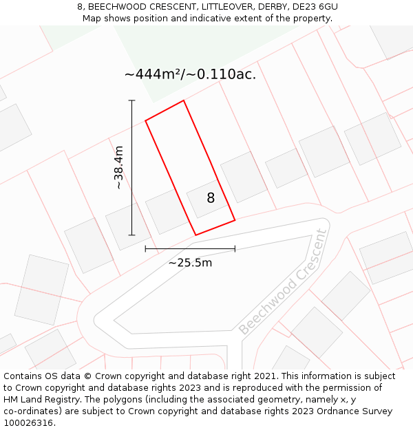 8, BEECHWOOD CRESCENT, LITTLEOVER, DERBY, DE23 6GU: Plot and title map