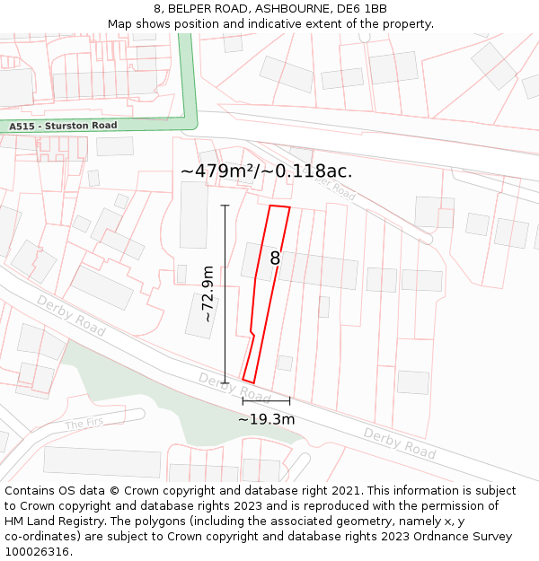 8, BELPER ROAD, ASHBOURNE, DE6 1BB: Plot and title map