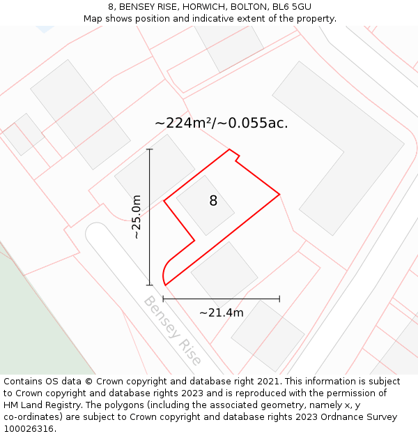 8, BENSEY RISE, HORWICH, BOLTON, BL6 5GU: Plot and title map