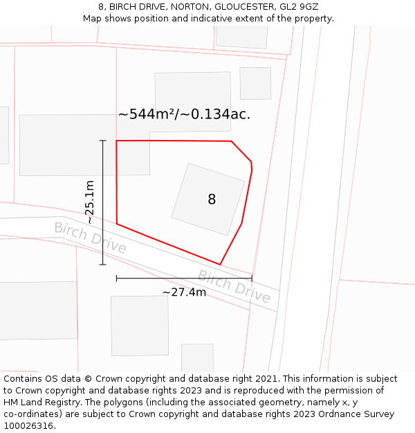 8, BIRCH DRIVE, NORTON, GLOUCESTER, GL2 9GZ: Plot and title map