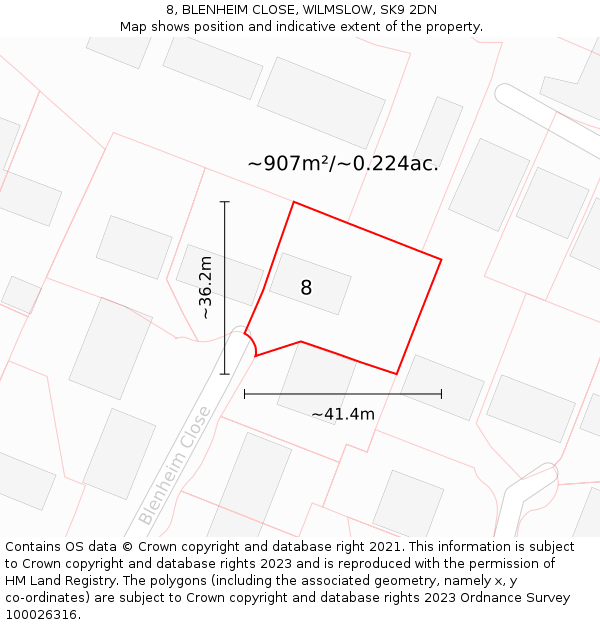 8, BLENHEIM CLOSE, WILMSLOW, SK9 2DN: Plot and title map