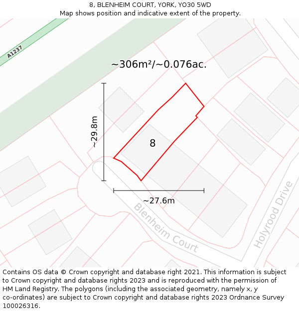 8, BLENHEIM COURT, YORK, YO30 5WD: Plot and title map