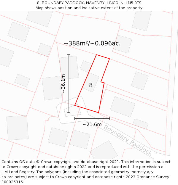 8, BOUNDARY PADDOCK, NAVENBY, LINCOLN, LN5 0TS: Plot and title map