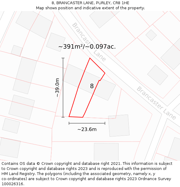 8, BRANCASTER LANE, PURLEY, CR8 1HE: Plot and title map