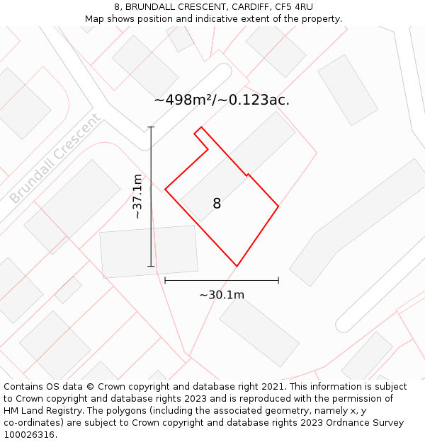 8, BRUNDALL CRESCENT, CARDIFF, CF5 4RU: Plot and title map
