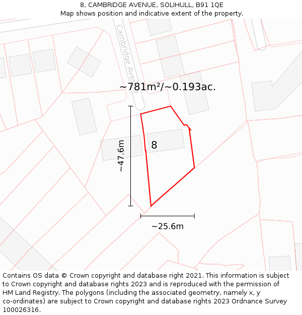 8, CAMBRIDGE AVENUE, SOLIHULL, B91 1QE: Plot and title map