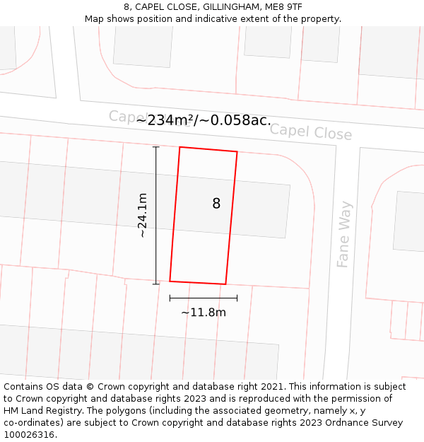 8, CAPEL CLOSE, GILLINGHAM, ME8 9TF: Plot and title map
