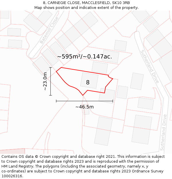 8, CARNEGIE CLOSE, MACCLESFIELD, SK10 3RB: Plot and title map