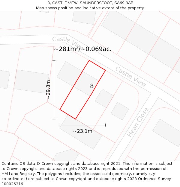8, CASTLE VIEW, SAUNDERSFOOT, SA69 9AB: Plot and title map