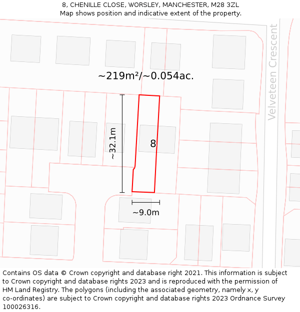 8, CHENILLE CLOSE, WORSLEY, MANCHESTER, M28 3ZL: Plot and title map