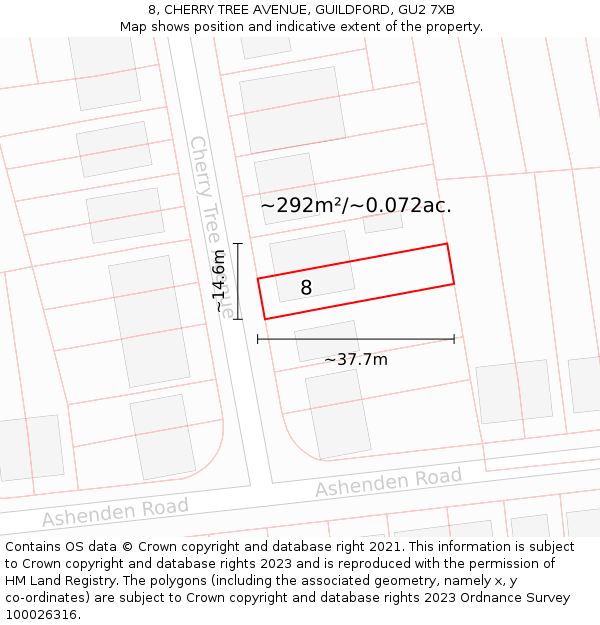 8, CHERRY TREE AVENUE, GUILDFORD, GU2 7XB: Plot and title map