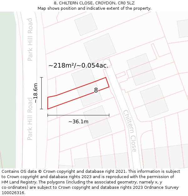 8, CHILTERN CLOSE, CROYDON, CR0 5LZ: Plot and title map