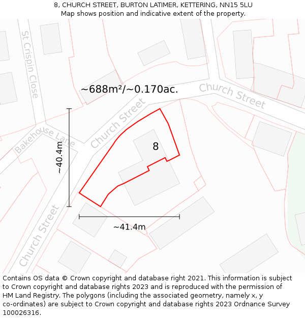 8, CHURCH STREET, BURTON LATIMER, KETTERING, NN15 5LU: Plot and title map