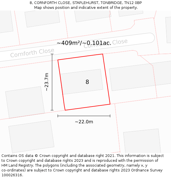 8, CORNFORTH CLOSE, STAPLEHURST, TONBRIDGE, TN12 0BP: Plot and title map