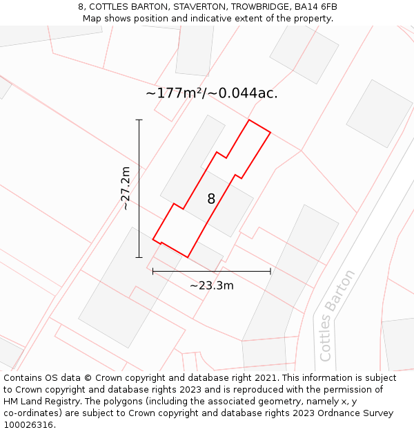 8, COTTLES BARTON, STAVERTON, TROWBRIDGE, BA14 6FB: Plot and title map