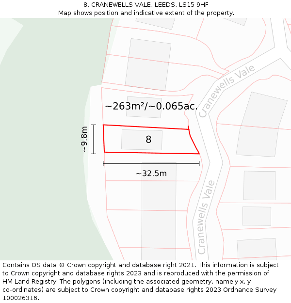 8, CRANEWELLS VALE, LEEDS, LS15 9HF: Plot and title map