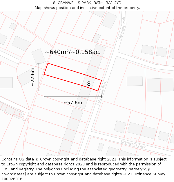 8, CRANWELLS PARK, BATH, BA1 2YD: Plot and title map